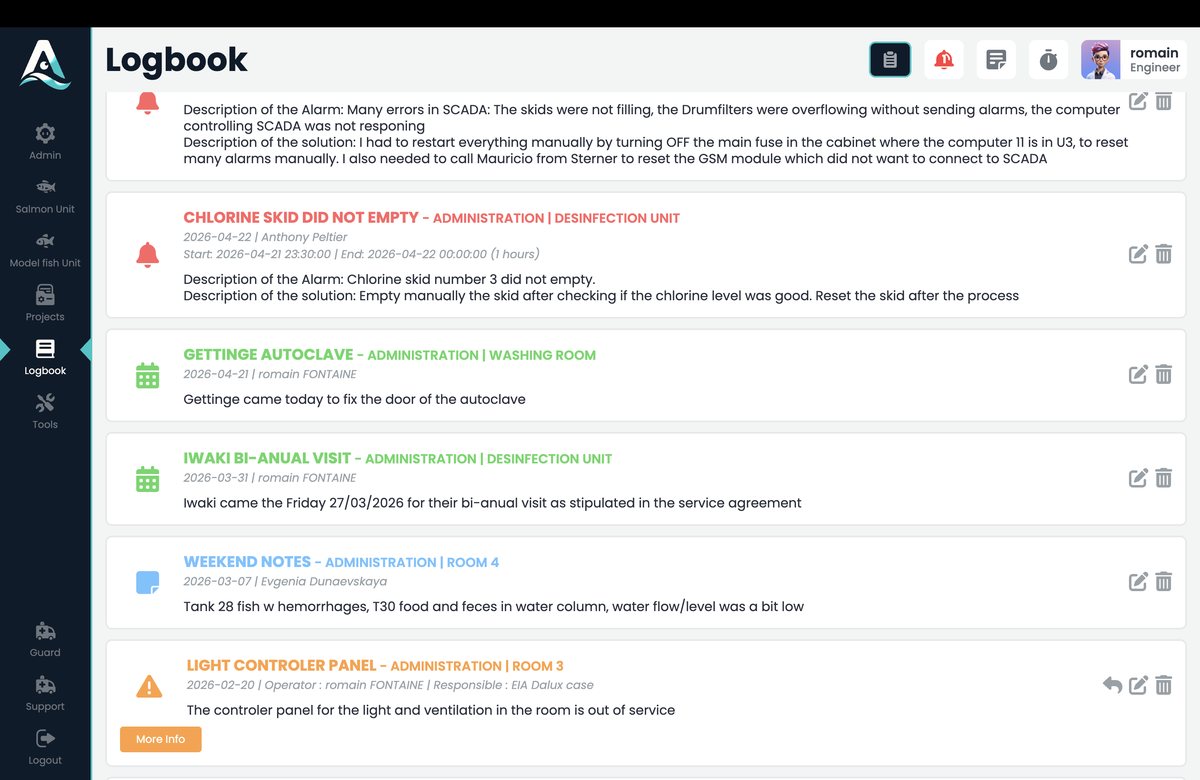 ARLOW logbook view