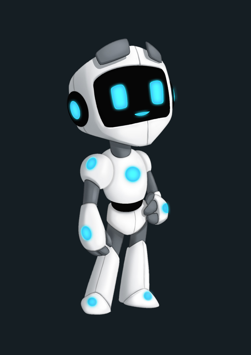 Mascotte robot Idea Heroes — character design par Anthony Peltier